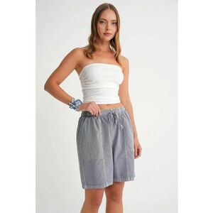 Pantaloni scurti dama - mini din bumbac - talie inalta - gri ardezie imagine