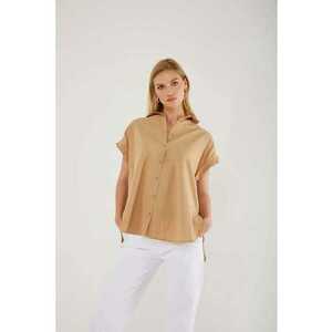Camasa dama - camasa cu maneca scurta supradimensionata - bej natural - textil imagine