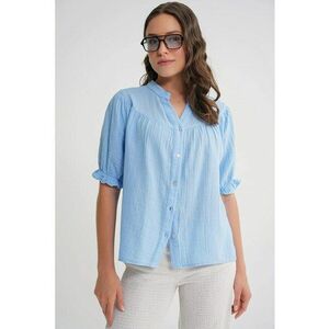 Camasa dama - cu maneca scurta - albastru deschis - amestec de in imagine