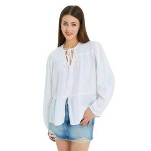 Camasi dama - bluza cu maneca lunga - croiala lejera - alb - textil imagine