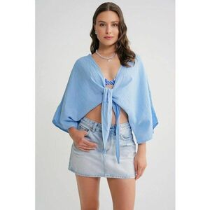 Bluza dama - Bluza Bolero - decolteu in V - albastru - bumbac imagine