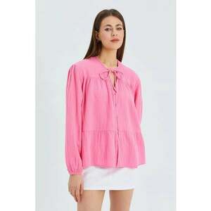 Camasa dama - bluza cu maneca lunga - croiala lejera - roz pudrat - textil imagine