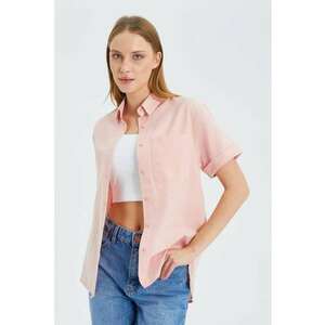 Camasa dama - din poplin slim fit - roz pudrat - textil imagine