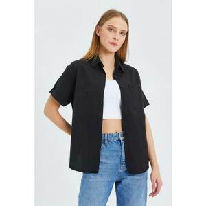 Camasa dama - camasa poplin Slim Fit cu buzunar - negru - textil imagine