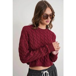 Pulover dama - Guler rotund - Visiniu - Tricot - imagine