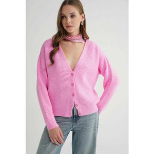 Cardigan - cu nasturi - decolteu in V - roz pudrat - tricot - imagine