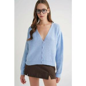 Cardigan dama - cu nasturi - decolteu in V - albastru deschis - tricot - imagine
