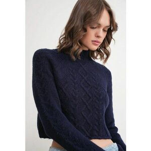 Pulover dama - Textil - Albastru marin - Guler inalt - imagine