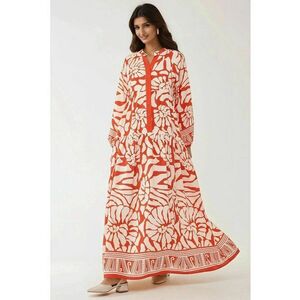Rochie maxi - imprimeu - portocalie - viscoza imagine
