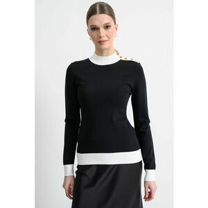 Pulover tricotat fin cu model in doua tonuri - Alb/Negru imagine