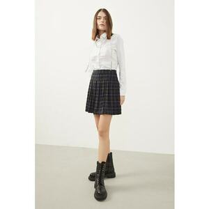 Fusta mini cu pliuri si model in carouri - Negru/Albastru imagine