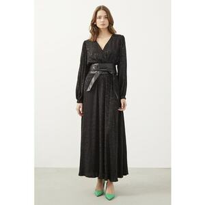 Rochie maxi din bumbac cu maneci bufante - Negru imagine