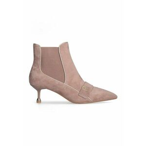 Botine Chelsea de piele intoarsa cu monograma metalica - Maro camel imagine