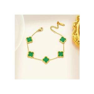 Bratara aurie - din otel inoxidabil - suflata cu aur 18k - cu trifoi verde - Pippa C4 imagine