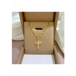 Colier auriu - din otel inoxidabil - suflat cu aur 18k - cu pandantiv cruciulita si pietre din zirconiu - Siri C4 imagine