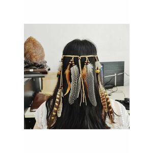 Accesoriu de cap - maro - cu pene - stil hippie - Alvira C7 imagine