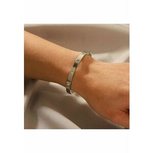 Bratara argintie - din otel inoxidabil - suflata cu aur 18k - tip bangle - cu pietre din zirconiu - Palma C4 imagine