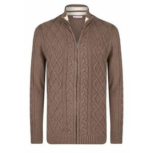 Cardigan cu fermoar si model torsade - Maro inchis imagine