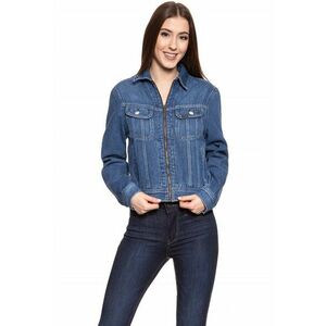 Jacheta dama - zip cropped - jeans - regular - albastru - Marime imagine