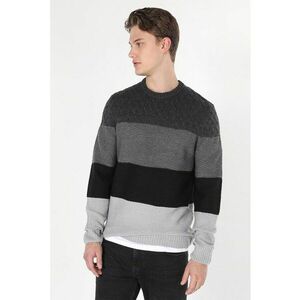 Pulover cu decolteu la baza gatului si model in dungi - Gri melange imagine