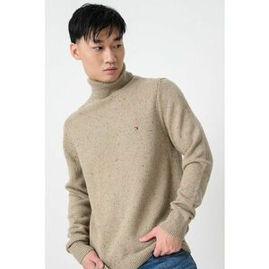 Pulover din amestec de lana cu guler inalt - Maro camel imagine