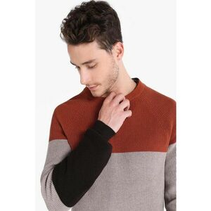 Pulover cu decolteu la baza gatului si maneci raglan - Negru/Caramiziu/Grej imagine