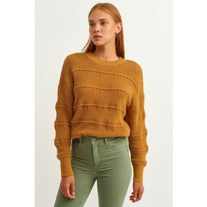 Pulover cu model in relief - Ocru imagine