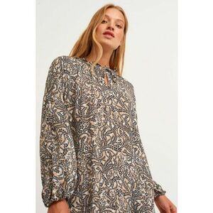Rochie midi cu imprimeu floral - Alb fildes/Negru/Bej imagine