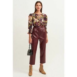 Pantaloni din piele ecologica cu croiala conica - Visiniu imagine