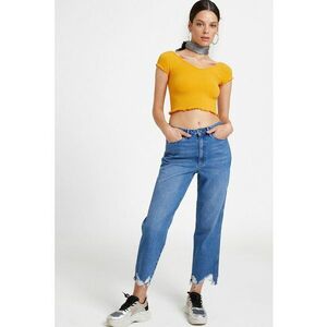 Tricou texturat cu decolteu in V - Galben imagine