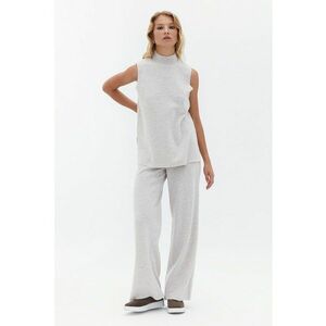 Pantaloni cu croiala ampla si talie elastica - Gri deschis melange imagine