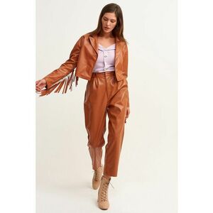 Pantaloni din piele ecologica cu croiala conica - Maro scortisoara imagine