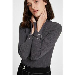 Pulover striat cu inele metalice - Gri antracit imagine