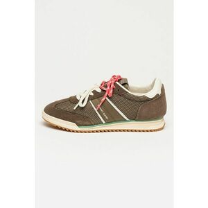 Pantofi sport low-cut din piele intoarsa si material textil cu sireturi duble - Maro inchis imagine