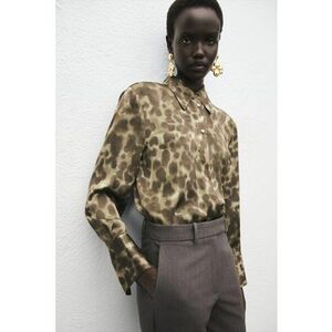 Camasa cu animal print si mansete cu nasturi - Maro inchis/Maro camel imagine