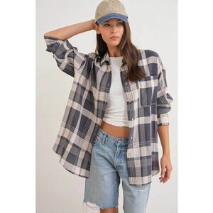 Camasa dama oversize gri inchis - Gri inchis imagine
