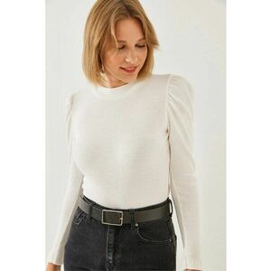 Bluza dama - Top Basic cu Detalii Drapate - Jerseu - Alb - Alb imagine