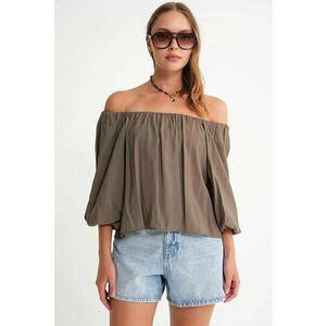 Bluza dama guler Madonna - detalii cu volane - textil - Verde imagine