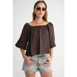 Bluza dama guler Madonna - detalii cu volane - textil - Maro imagine