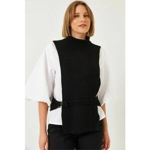 Bluza dama - cu guler inalt - tricot - Alb/Negru imagine