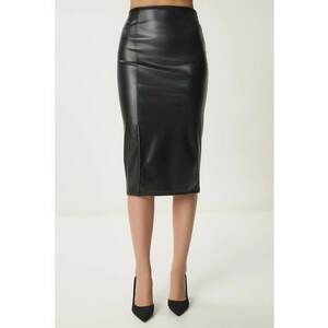 Fusta midi - Happiness Istanbul - talie inalta - neagra - piele ecologica imagine