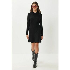 Rochii - Happiness Istanbul - Rochie mini tricotata - linie A - nervuri - negru - jerseu - One Size imagine