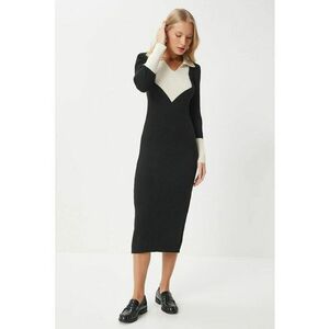 Rochie tricotata - Happiness Istanbul - bodycon - maneca lunga - guler polo - negru - tricot - imagine