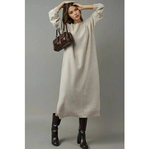 Rochie tricotata - lunga - gri - cu nervuri texturate si detaliu slit - tricot - imagine