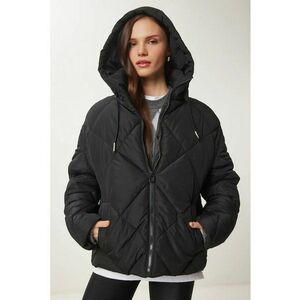 Geaca de puf - Happiness Istanbul - groasa - cu gluga - neagra - textila - Negru imagine