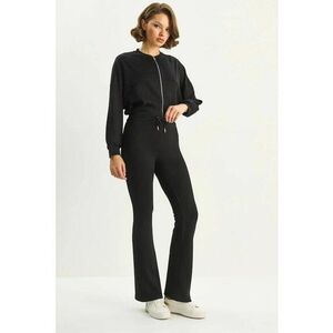 Costum dama - set coordonat - pantaloni evazati cu talie inalta si jacheta bomber - negru imagine
