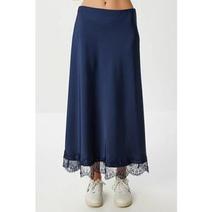Fusta lunga - Happiness Istanbul - satin - talie elastica - bleumarin imagine