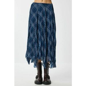 Fusta midi asimetrica Happiness Istanbul - talie inalta - cu fermoar - textil - albastru - imagine