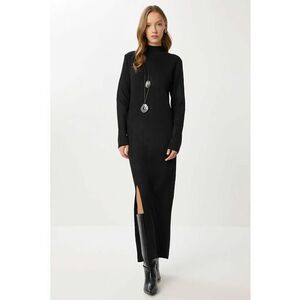 Rochie lunga tricotata bodycon cu slit - Happiness Istanbul - neagra - tricot - imagine
