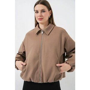 Geaca bomber - fermoar - buzunare - maro - textil imagine